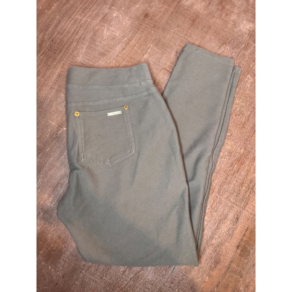 Michael Michael Kors Olive Green Twill Pull On Leggings Gold Hardware Womens M